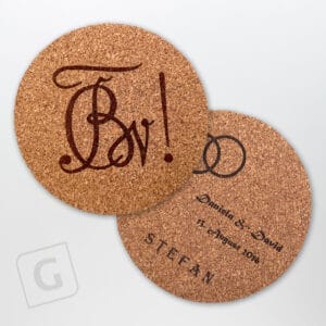 Korkuntersetzer graviert für Hochzeit und Studentenverbindung